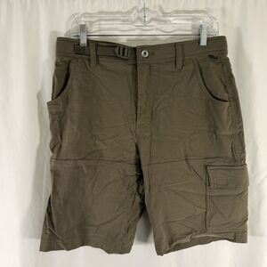Gerry Hiking Shorts Mens 32 Green Belted Cargo Pocket Zip Nylon Blend 10" Inseam